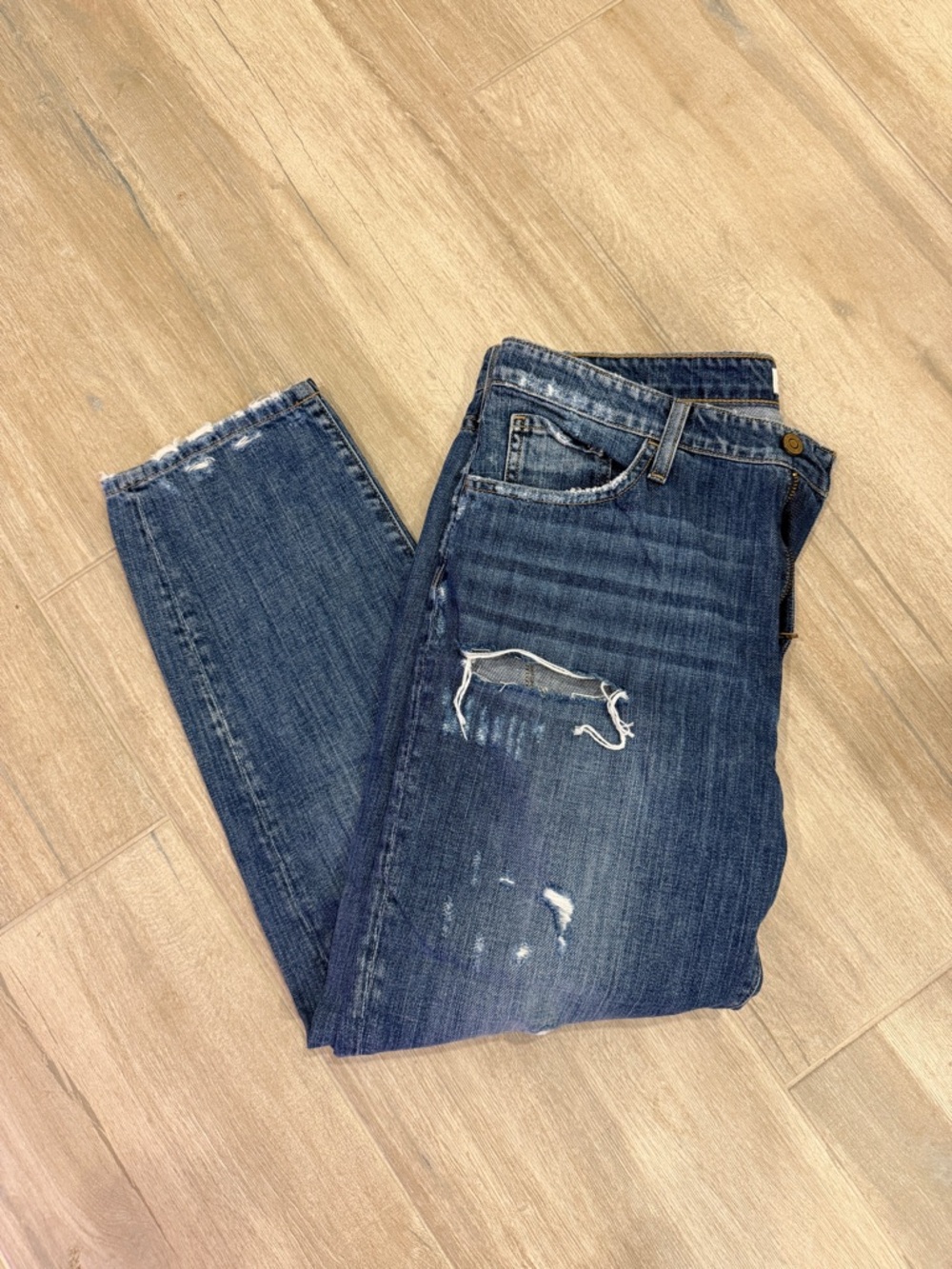 Flying Monkey Women's Distressed Boyfriend Jeans - Dark Blue